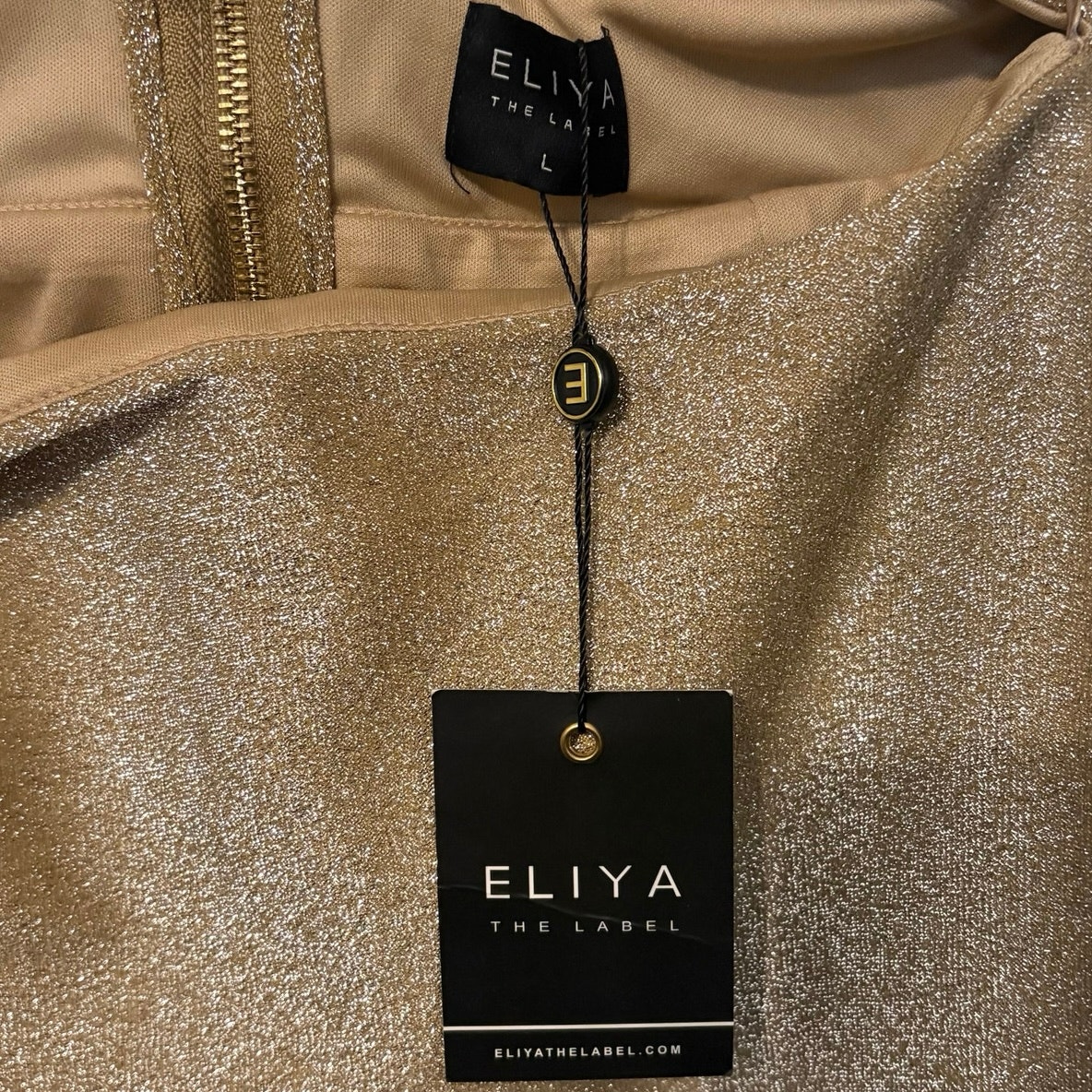 Eliya The Label Nwt Gold Sparkle Tamara Cut Out Midi Dress Size Large — image 4 of 8